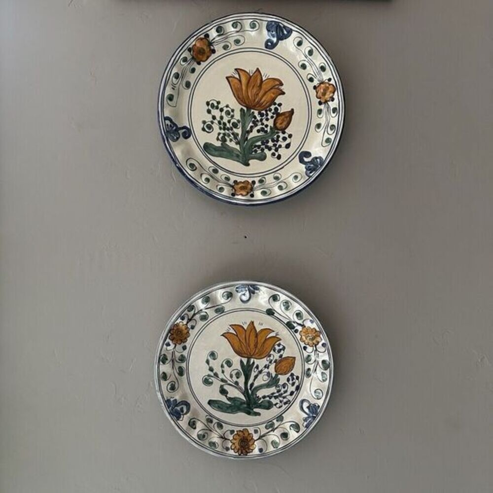 (2) Provence France Hand Painted Porcelain Floral Wall Plate Wave Edging